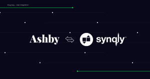 Branding graphic showing 'Ashby' on the left and 'synqly' on the right with a circular connector icon, indicating integration.