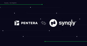 Banner showing Pentera and syng.ly logos with a bidirectional integration icon on a dark background