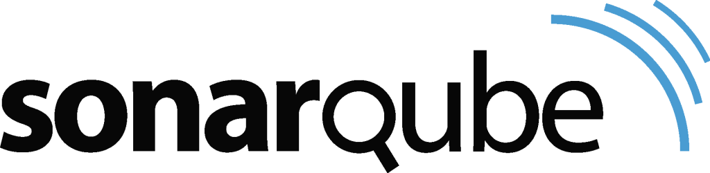 SonarQube logo: bold black 'sonarqube' text with three blue curved arcs on the right.